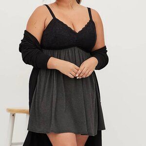 NWOT Torrid 0X Charcoal Grey & Black Lace Sleep Chemise